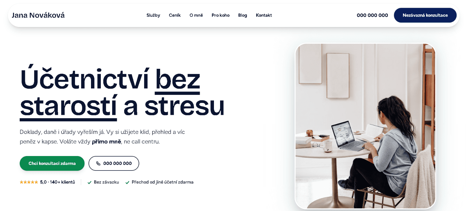 Úvodní stránka webu pro účetní